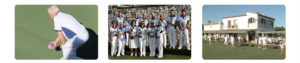 Bowls, white uniforms, green grass, club house.